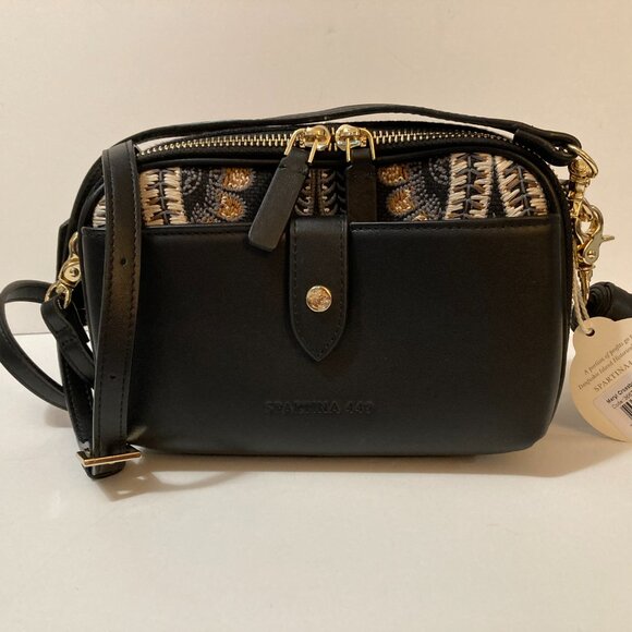 SPARTINA Meryl Crossbody Bellinger Batik Black Fabric Leather - Picture 3 of 7